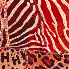 HERMES red silk PELAGES ET CAMOUFLAGE 90 Twill Scarf