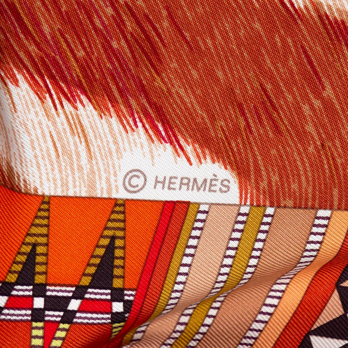 HERMES red silk PELAGES ET CAMOUFLAGE 90 Twill Scarf 1