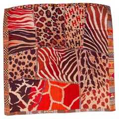 HERMES red silk PELAGES ET CAMOUFLAGE 90 Twill Scarf