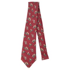 Hermès Red Silk Tie Illustrated with Lyres