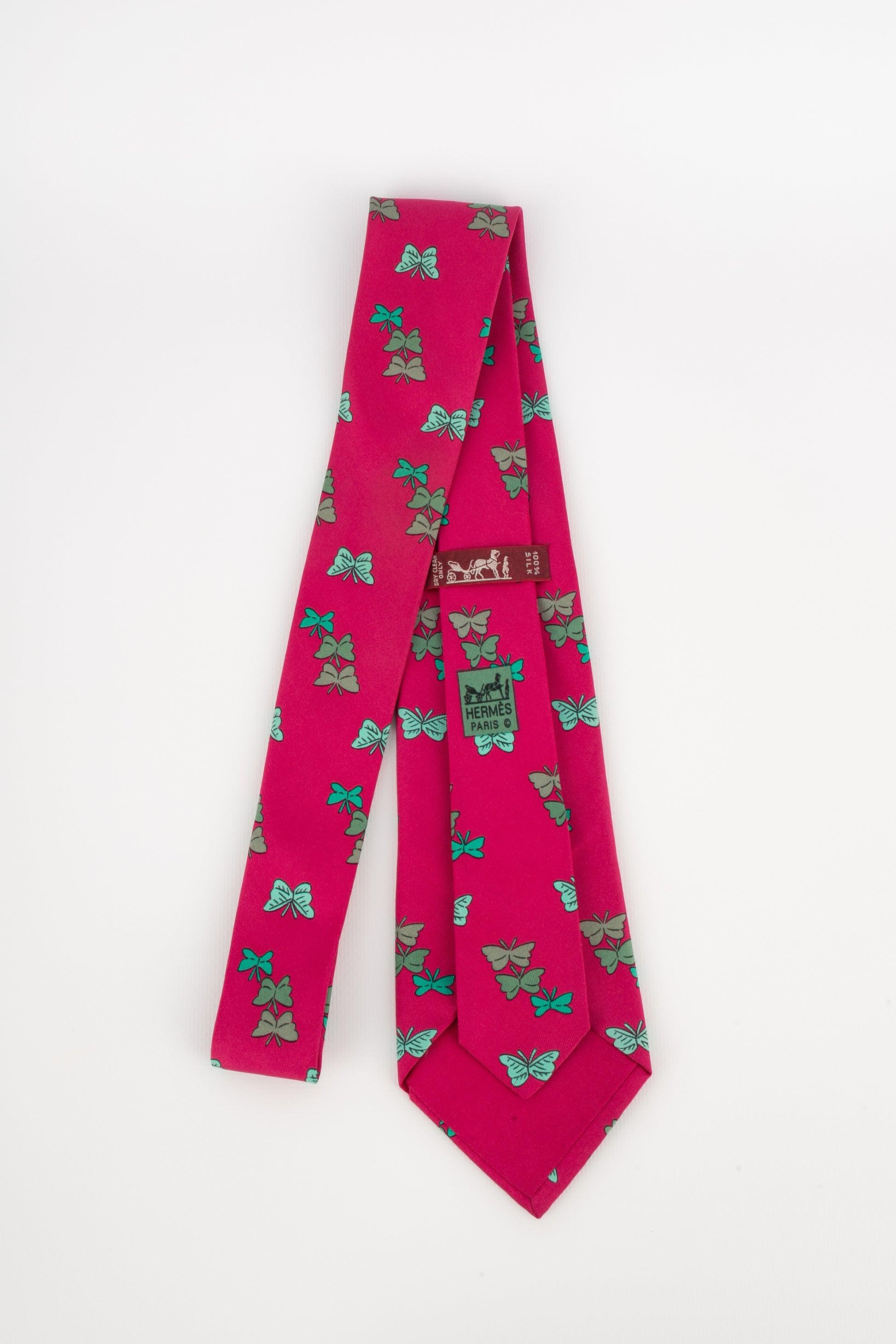 Women's Hermès Red Silk Tie Printed with Butterflies For Sale