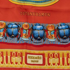 HERMES red silk TUTANKHAMUN 90 TWILL Scarf
