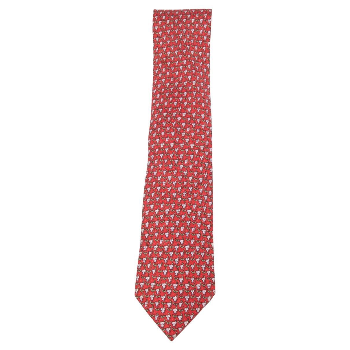 HERMES red silk twill 7845 FLORAL Tie For Sale