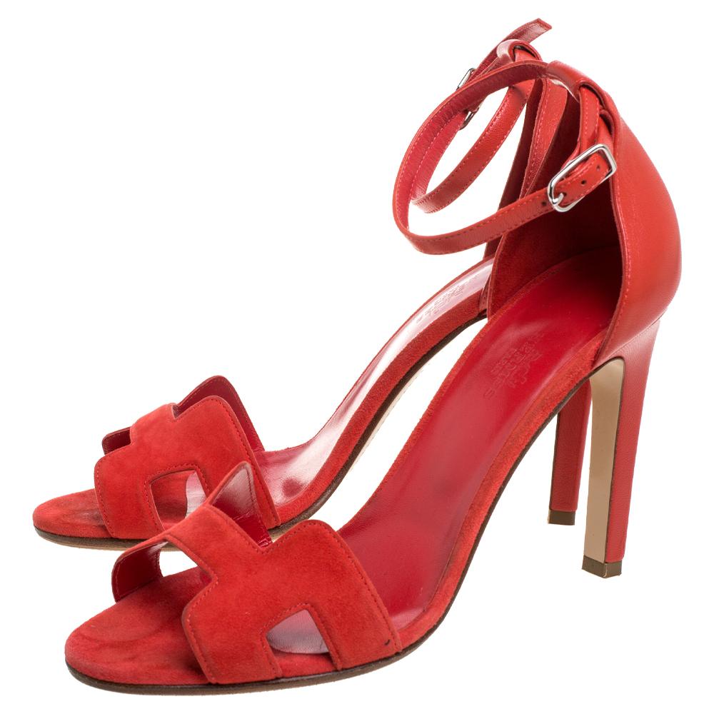 Women's Hermes Red Suede and Leather Premiere Sandals Size 39