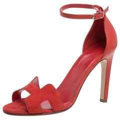 Hermes Red Suede and Leather Premiere Sandals Size 39