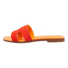 Hermes Red Suede Oran Flat Slides Size 38.5