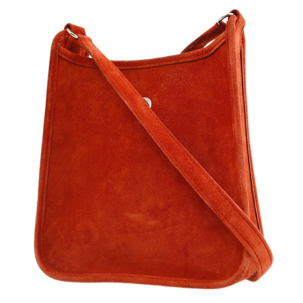 Women's HERMES Red Suede Vespa Palladium Hardware Small Crossbody Shoulder Bag