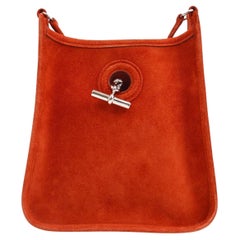 HERMES Red Suede Vespa Palladium Hardware Small Crossbody Shoulder Bag