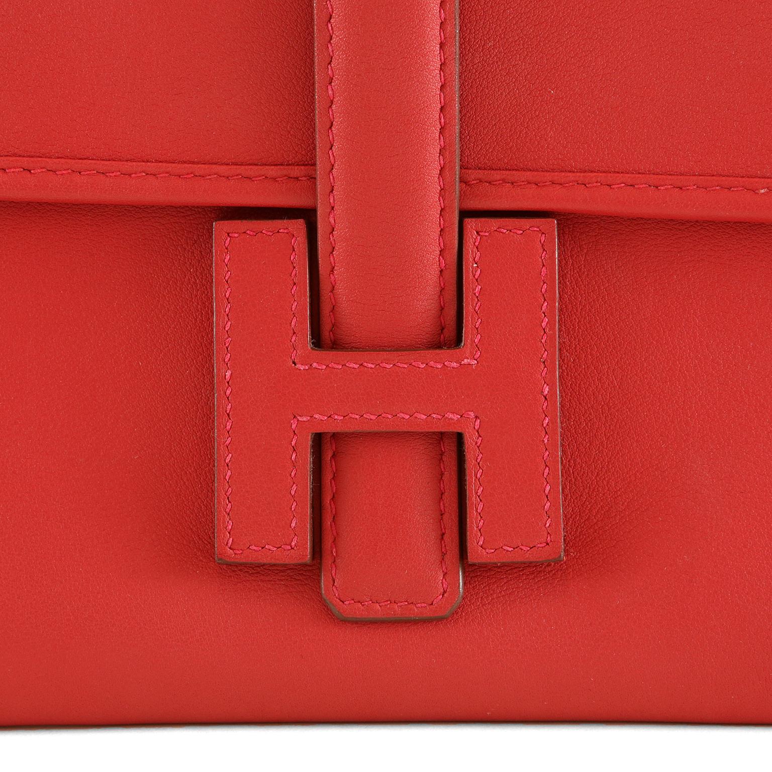 Red Hermès Rouge Swift Jige Elan 29 Clutch
