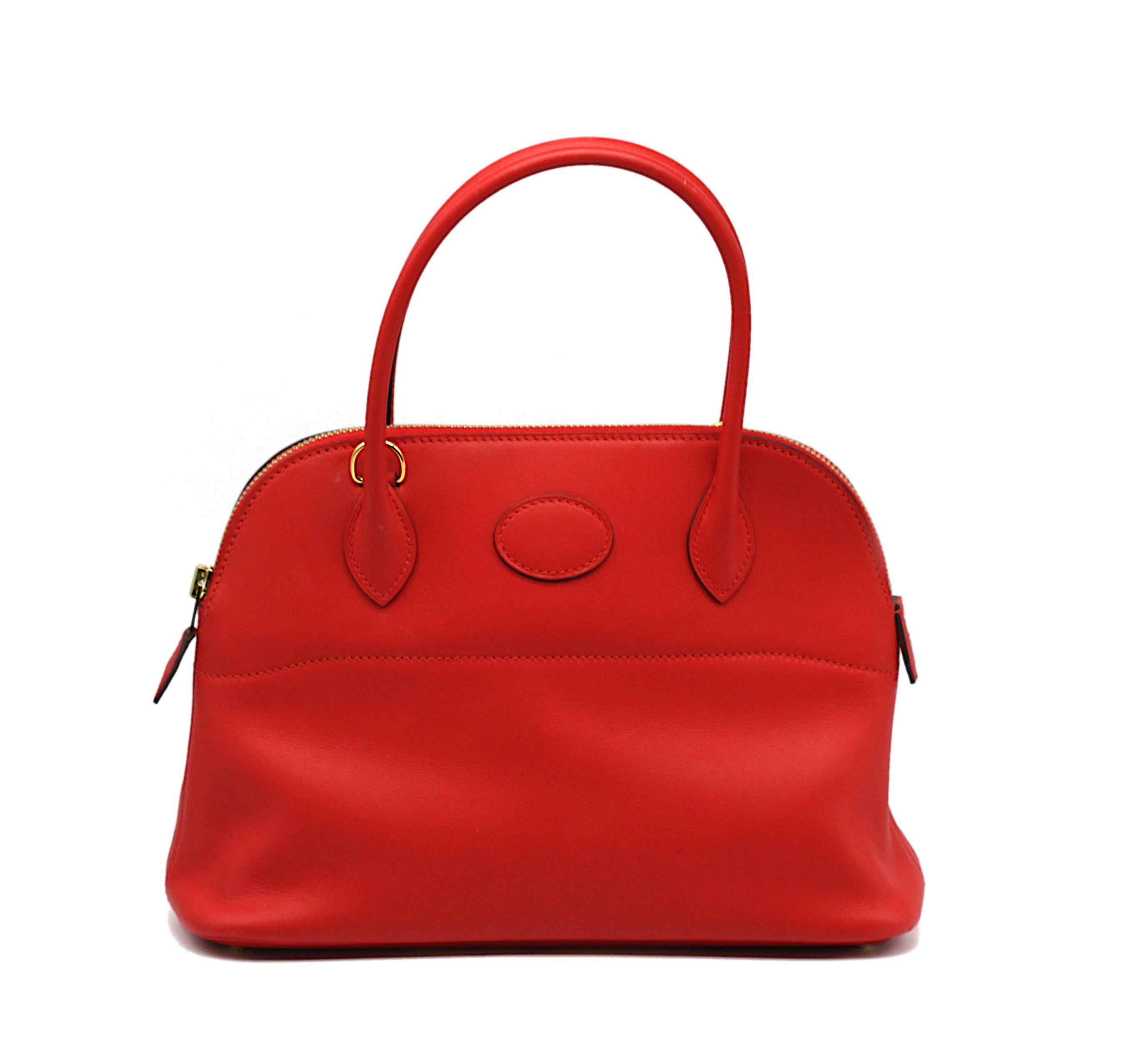 Hermes Red Swift Leather Bolide 27 In Good Condition For Sale In West Palm Beach, FL