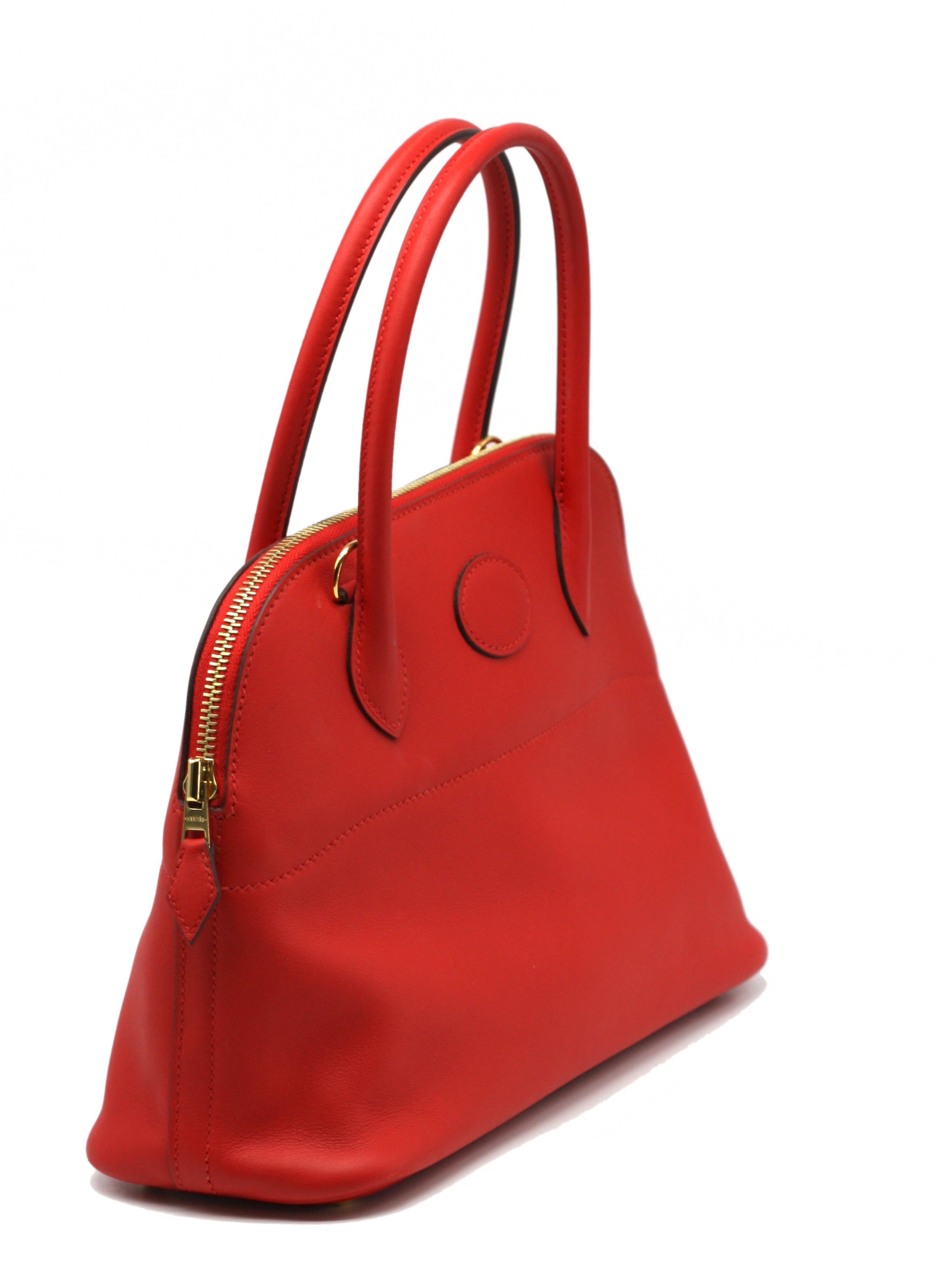 Women's or Men's Hermes Red Swift Leather Bolide 27 For Sale