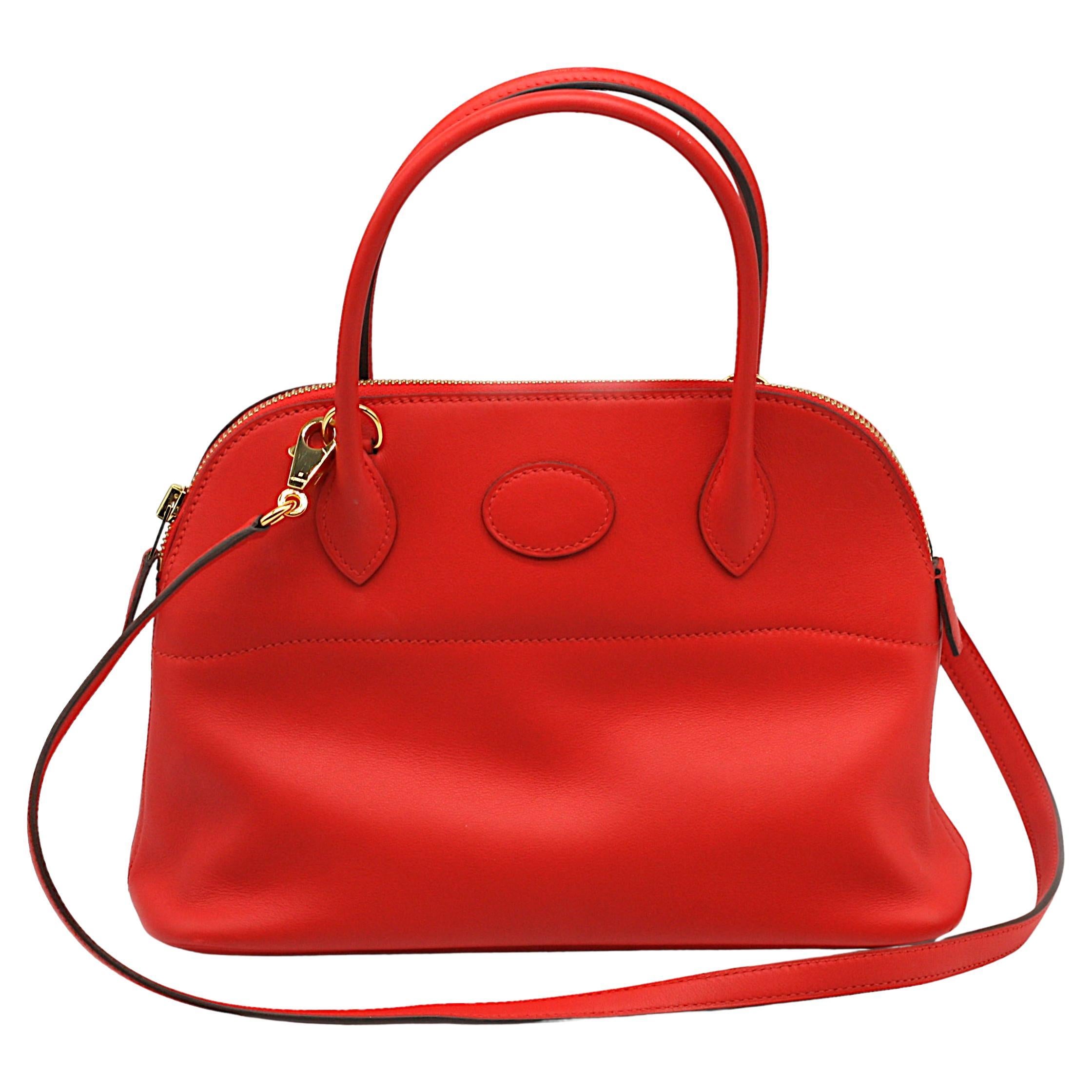 Hermes Red Swift Leather Bolide 27 For Sale