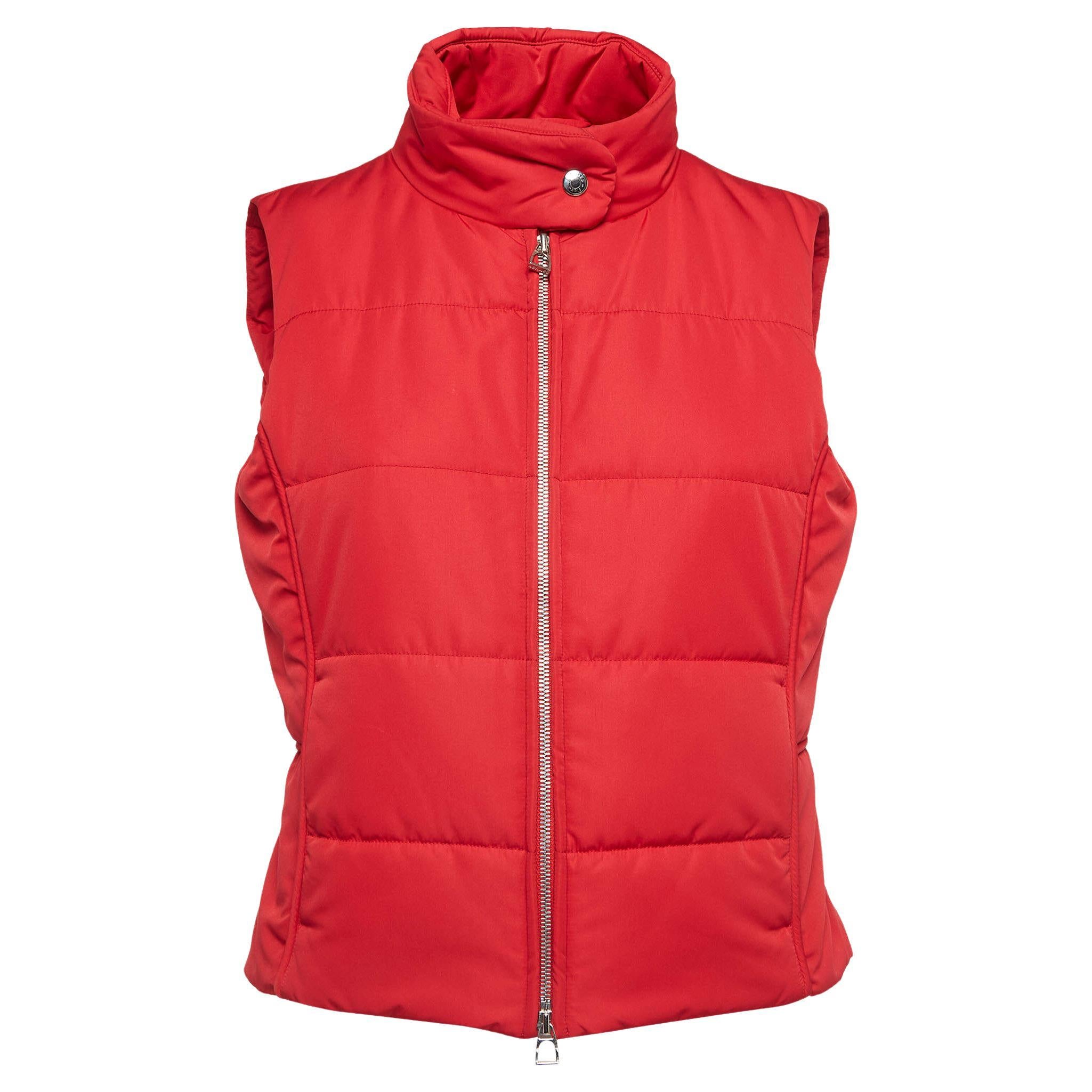 Hermès Red Synthetic Sleeveless Zip Front Quilted Vest M For Sale