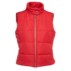 Hermès Red Synthetic Sleeveless Zip Front Quilted Vest M