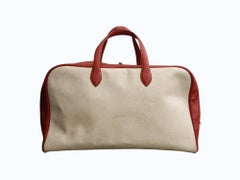 Hermes Red Taurillon Clemence Leather and canvas “Victoria” travel Large Bag 50