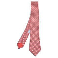 Hermès Red Tetes A Pois Printed Silk Slim Tie