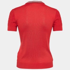 Hermès Red Textured Knit Chaines d' Ancre Zipper Top S