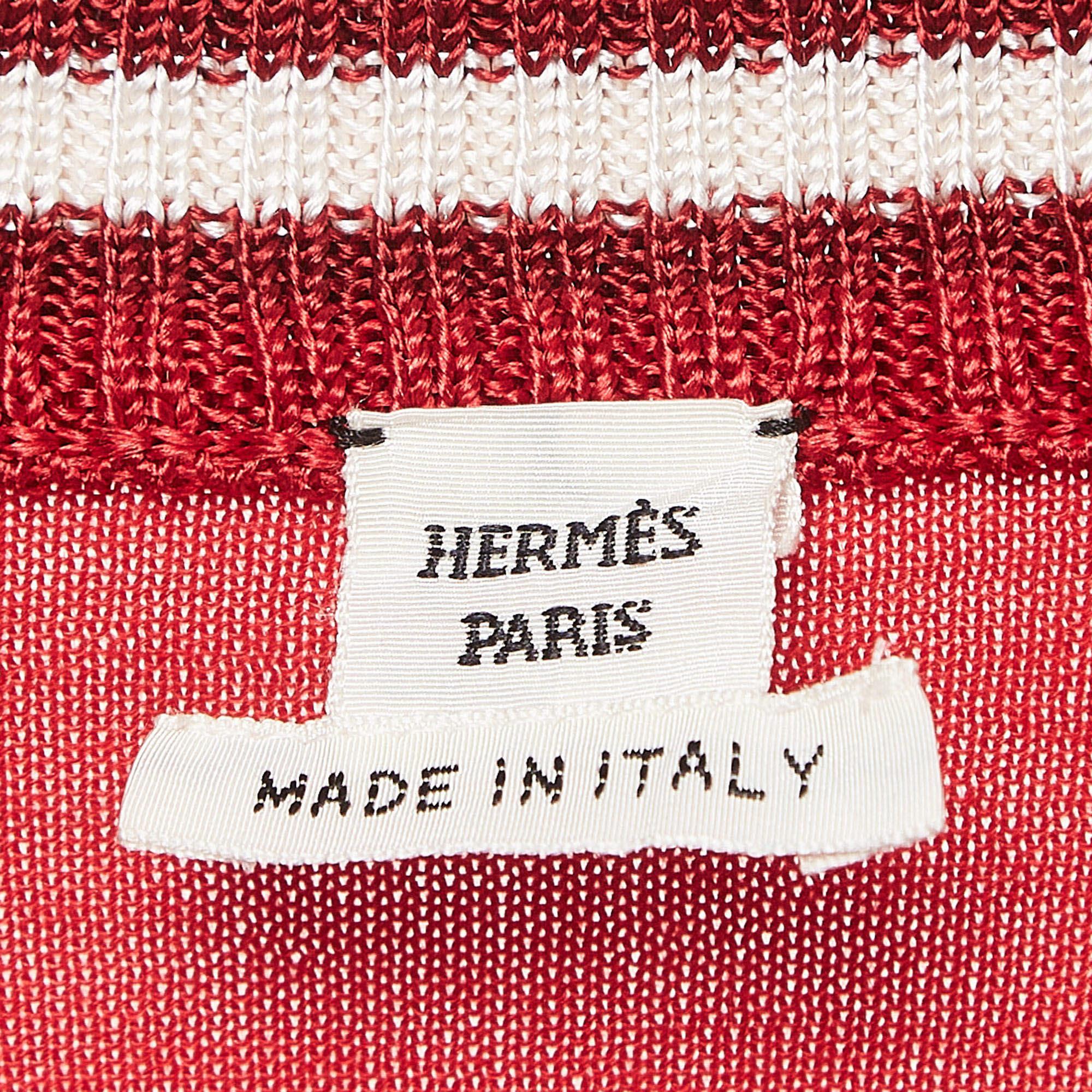  Hermès Red Textured Knit Chaines d' Ancre Zipper Top S 1