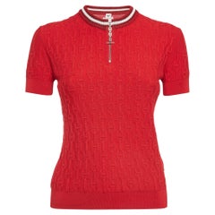  Hermès Red Textured Knit Chaines d' Ancre Zipper Top S