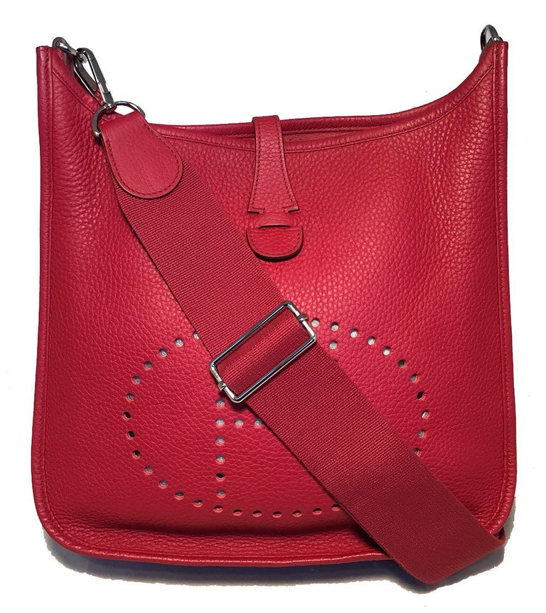 Hermes Red Togo Evelyne PM III Crossbody Shoulder Bag For Sale at 1stdibs