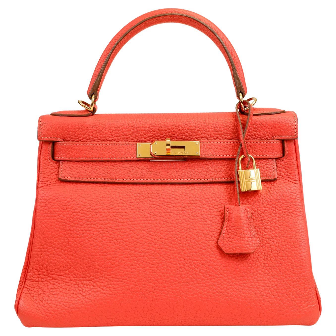 Hermès Red Togo Leather 28 cm Kelly with Gold Hardware