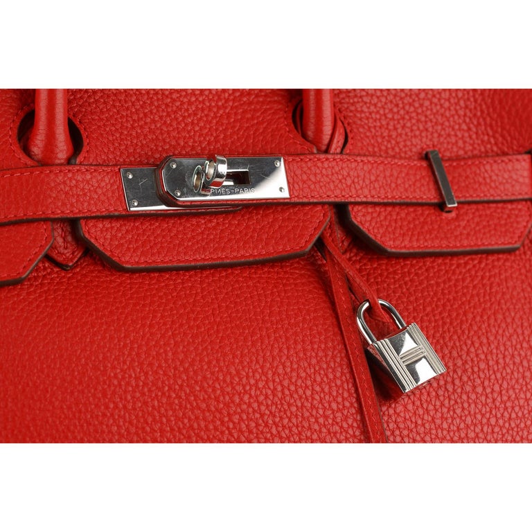 Hermes Red Togo Leather Birkin 35 Top Handle Bag Satchel Handbag For ...