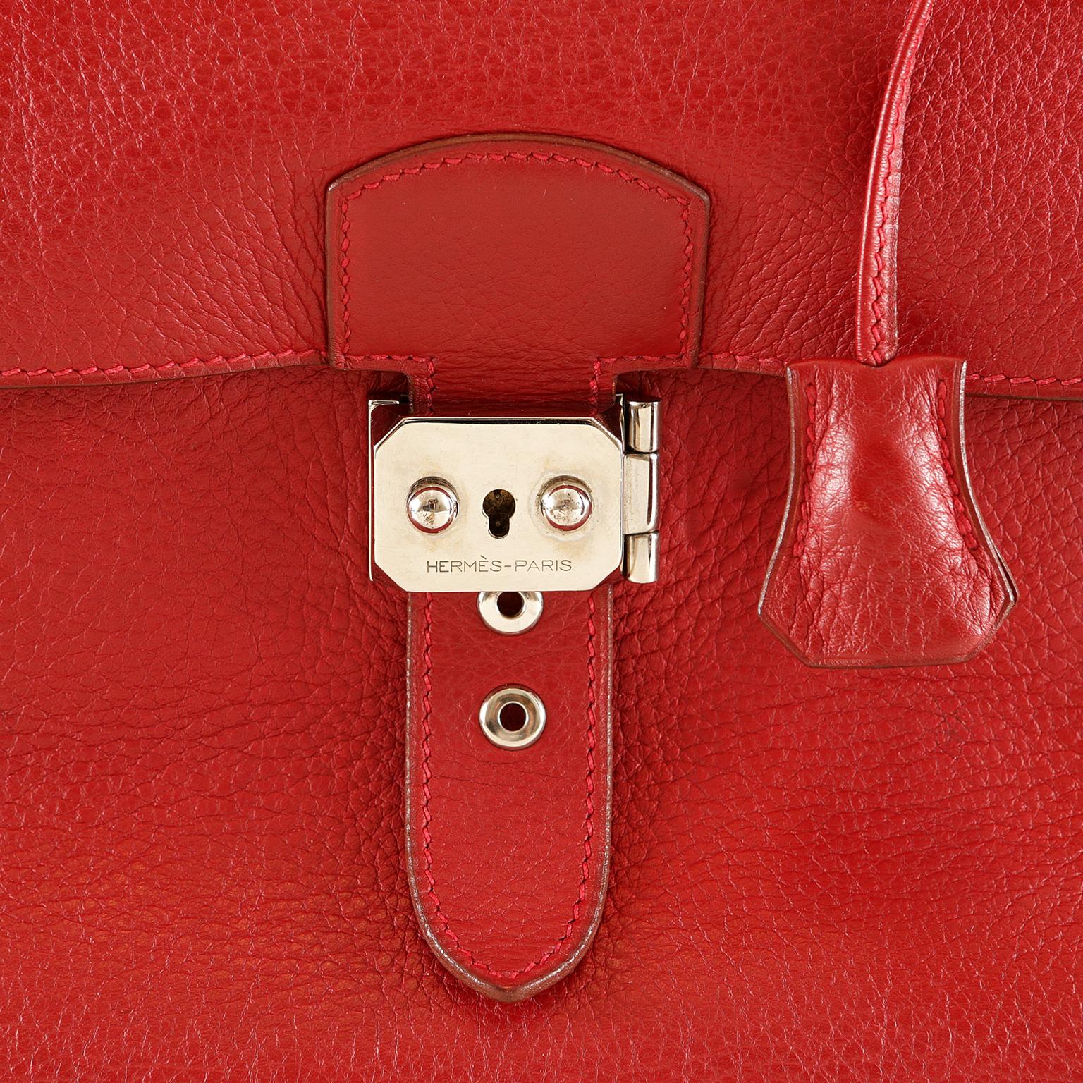 Hermès Red Togo Leather Briefcase  In Excellent Condition In Palm Beach, FL