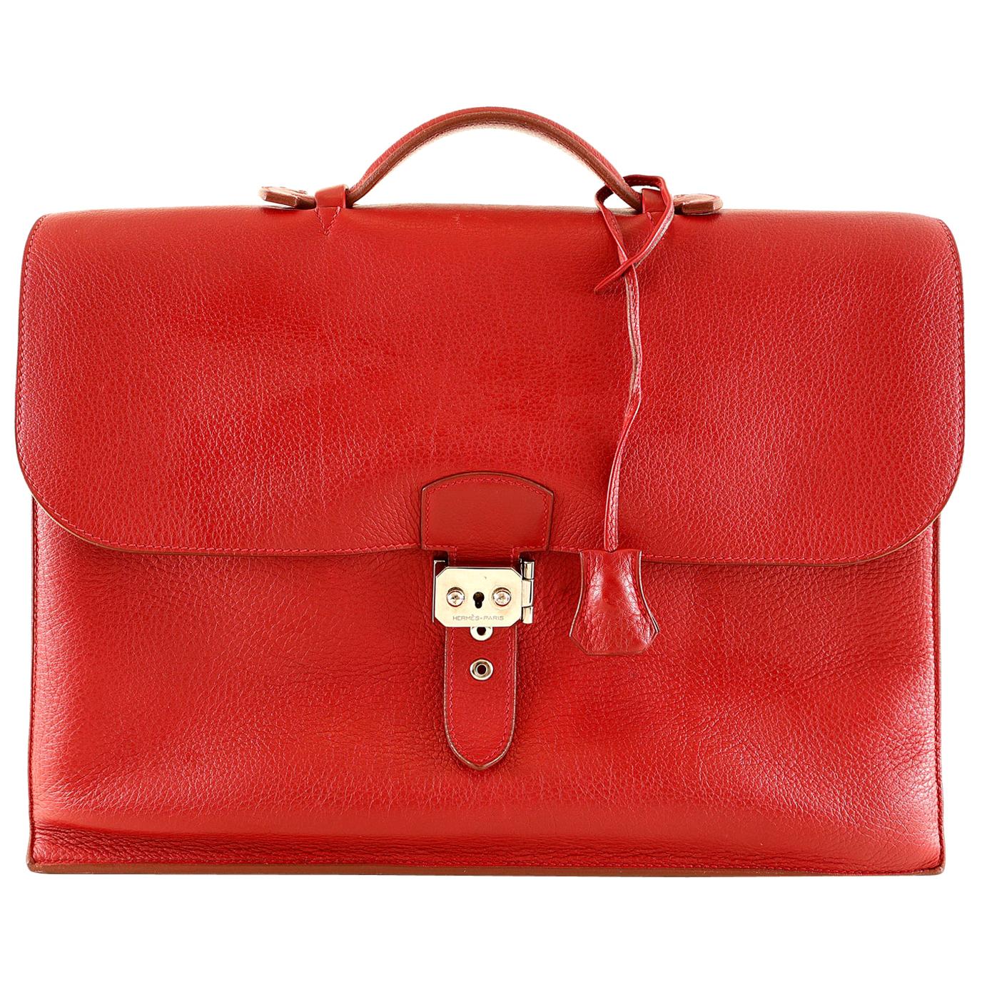 Hermès Red Togo Leather Briefcase 