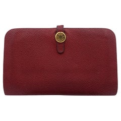 Hermes Red Togo Leather Dogon Duo Bifold Wallet Clou de Selle