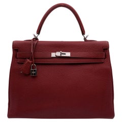 Hermes Red Togo Leather Kelly 35 Retourne Bag Handbag