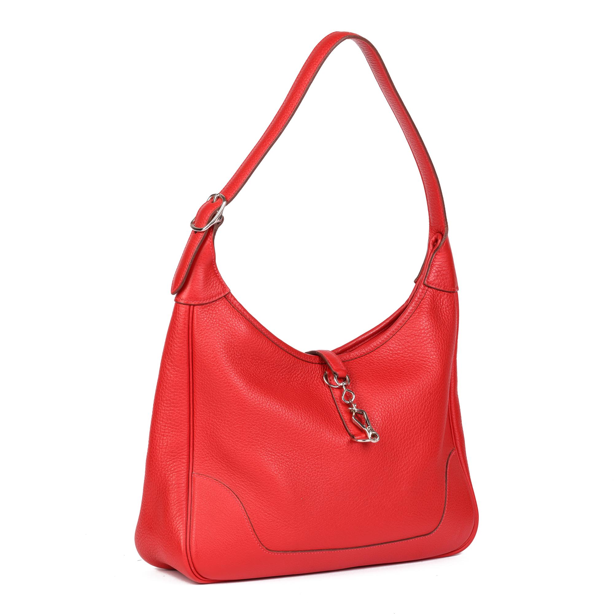 HERMES
Red Togo Leather Trim II 31

Serial Number: [H]
Age (Circa): 2004
Accompanied By: Hermes Box, Rain Cover
Authenticity Details: Date Stamp (Made in France)
Gender: Ladies
Type: Top Handle, Shoulder

Colour: Red
Hardware: Palladium
Material(s):