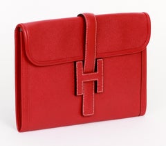Hermes Red Vintage Epsom Leather Jige Clutch Bag