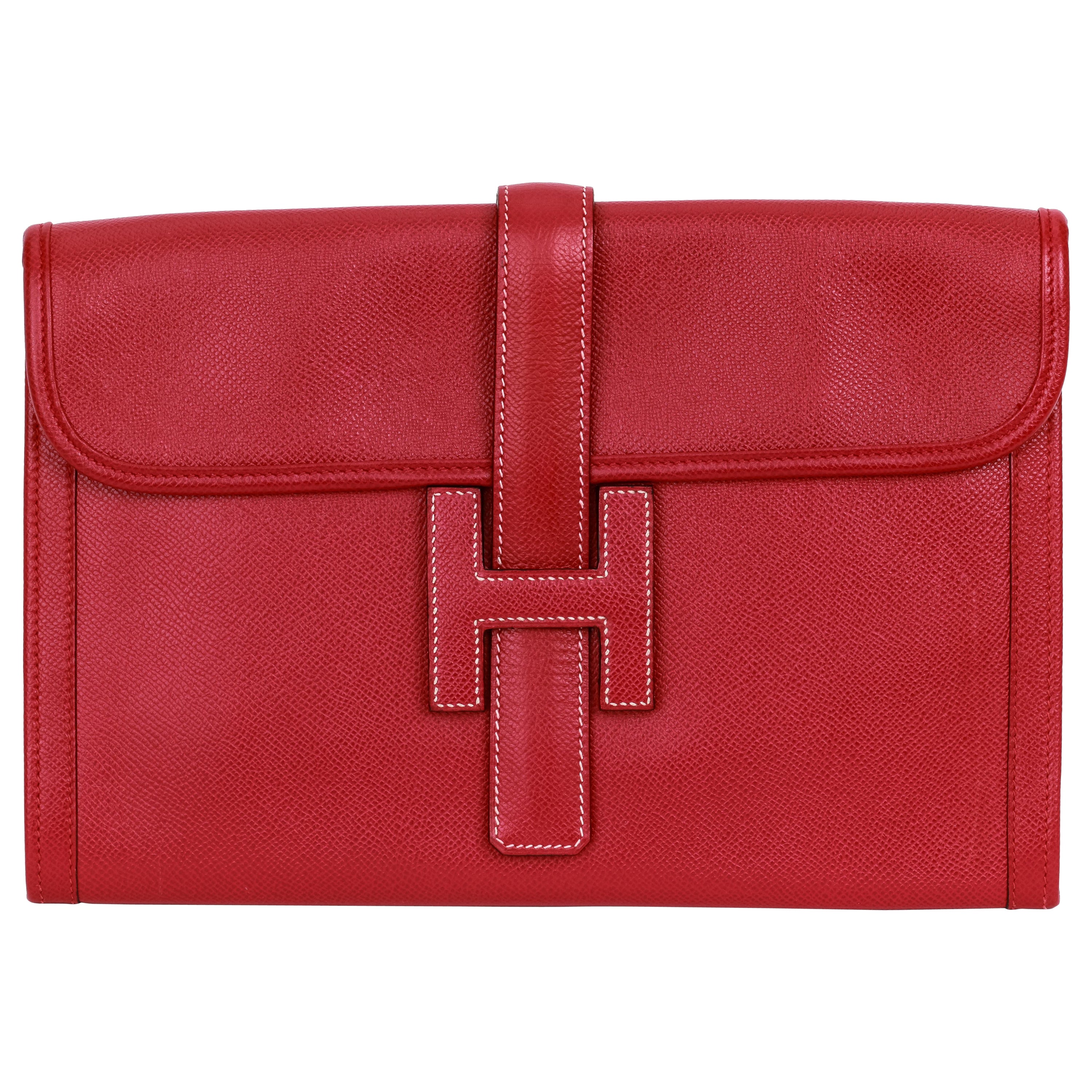 Hermès - Pochette Jige en cuir Epsom rouge vintage