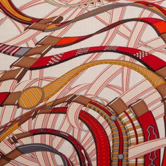 HERMES red VOLTES ET PIROUETTES 140 Scarf cashmere Rouge Creme Beige
