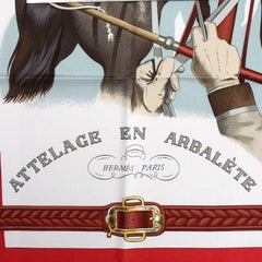 Hermes red white ATTELAGE EN ARBALETE 90 silk twill Scarf