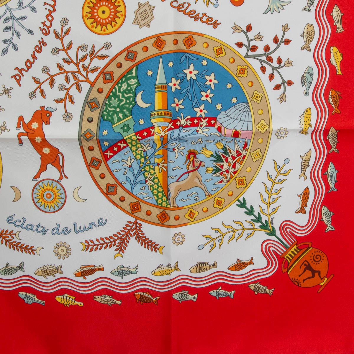 Hermes red white ESCALES MEDITERRANEENNES 90 Scarf silk In Excellent Condition For Sale In Zürich, CH