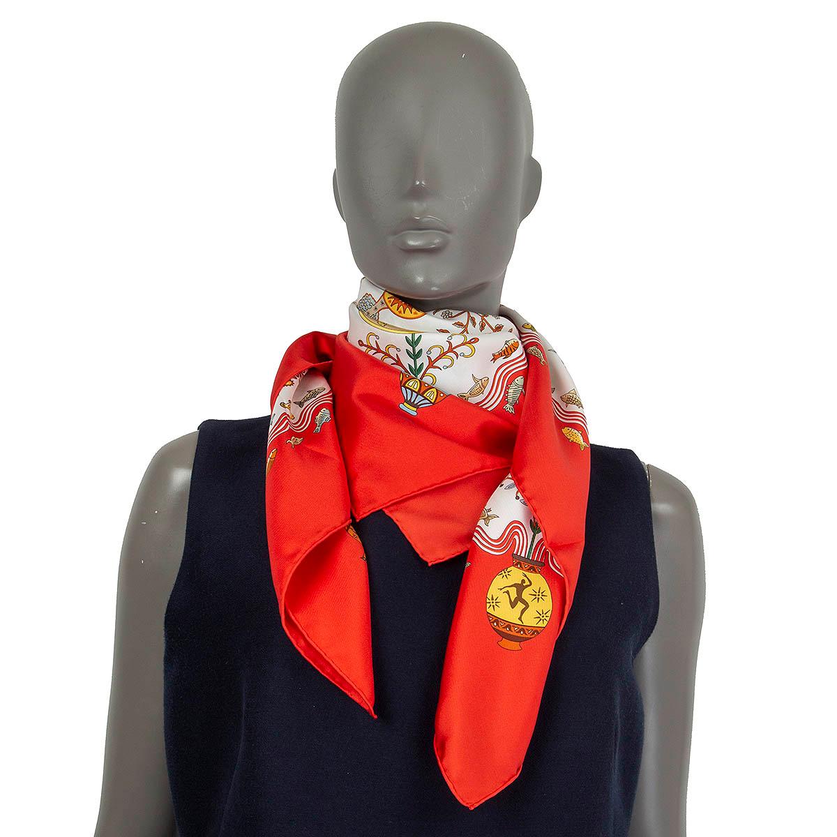 Hermes red white ESCALES MEDITERRANEENNES 90 Scarf silk For Sale 2