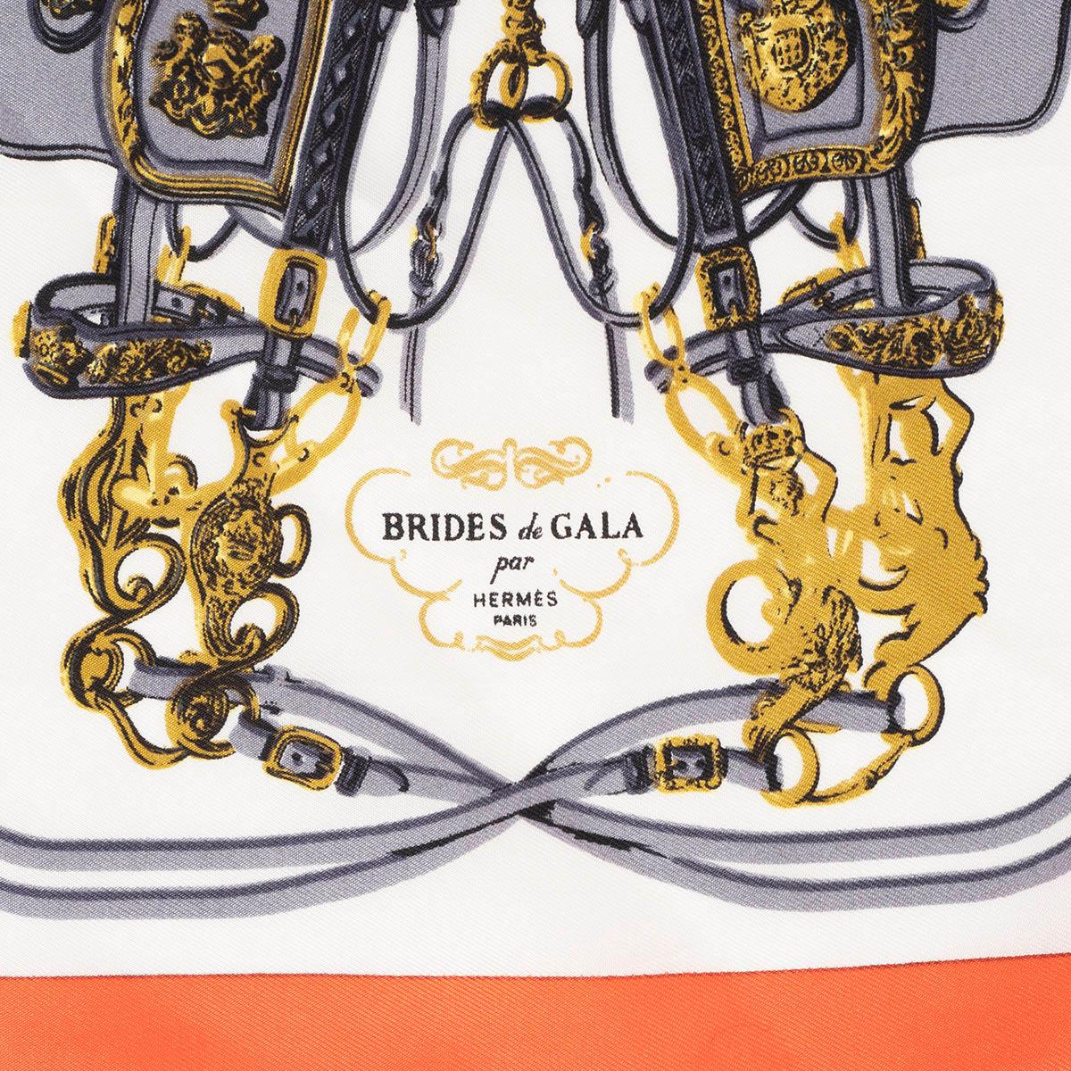 100% authentic Hermes 'Brides de Gala' mini scarf by Hugo Grykar in white and red silk twill (100%) with details in gold. Rare miniature size. Brand new in box.

Width	20cm (7.8in)
Height	20cm (7.8in)

All our listings include only the listed item