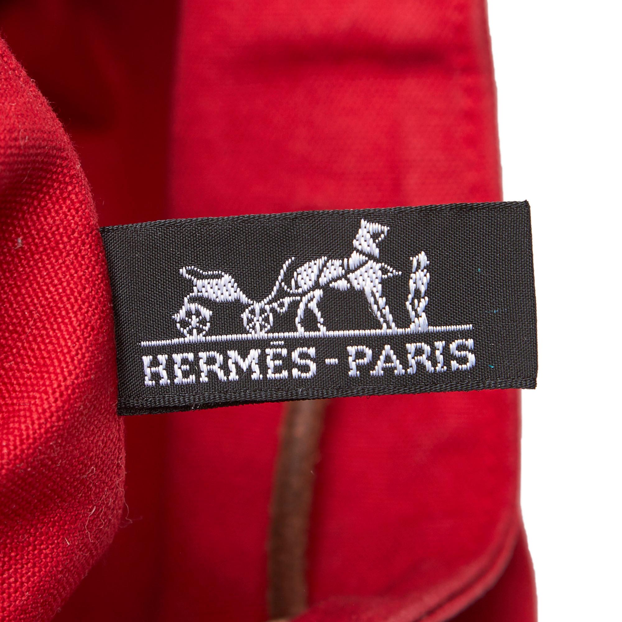 Hermes Red  with Brown Canvas Fabric Polochon Mimile France w/ Box For Sale 2