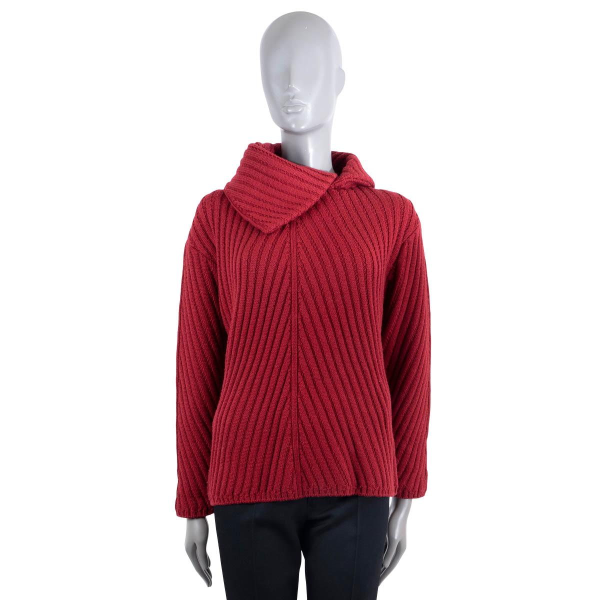HERMES red wool 2019 ASYMMETRIC COLLAR RIB-KNIT Sweater 36 XS In Excellent Condition For Sale In Zürich, CH