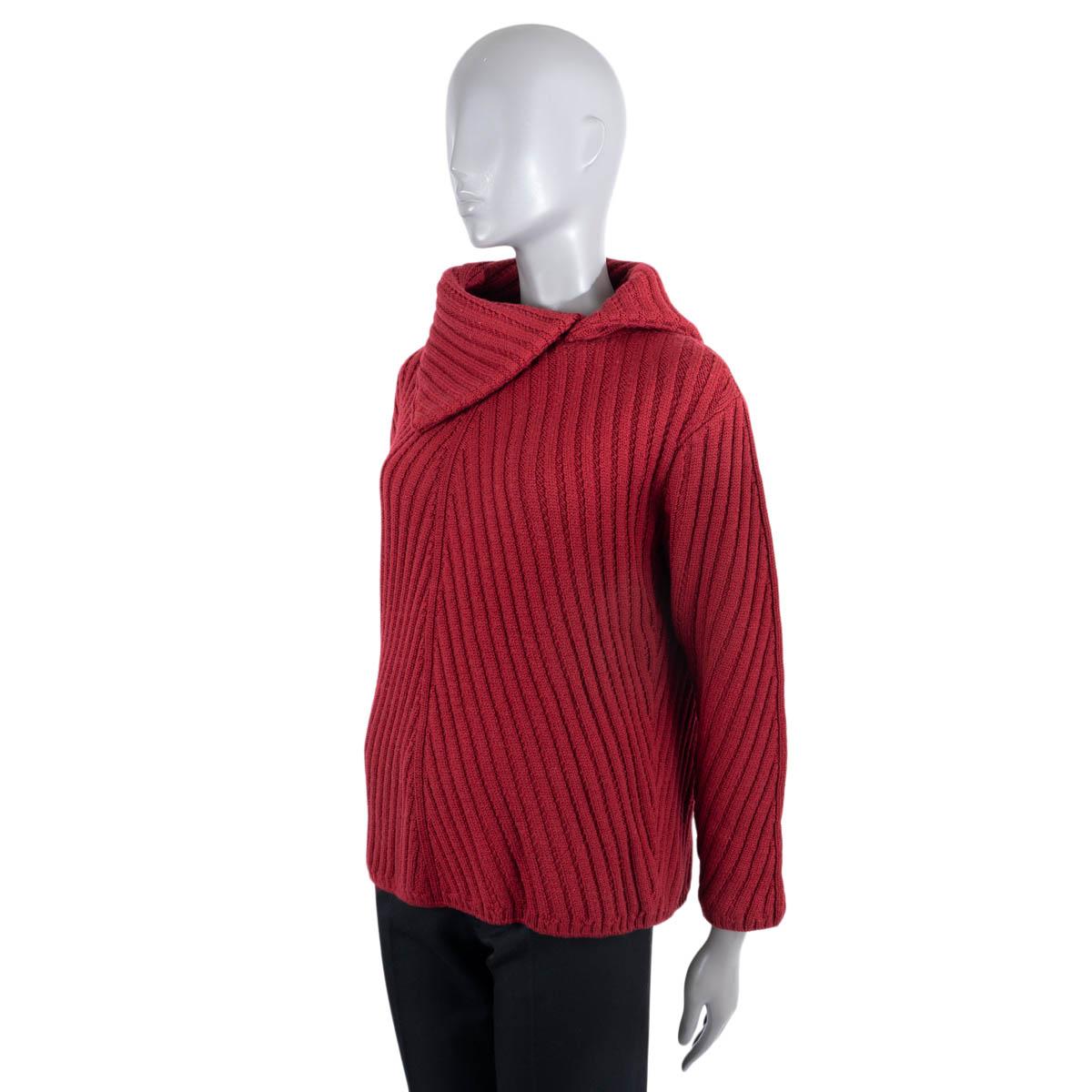 Women's HERMES red wool 2019 ASYMMETRIC COLLAR RIB-KNIT Sweater 36 XS For Sale