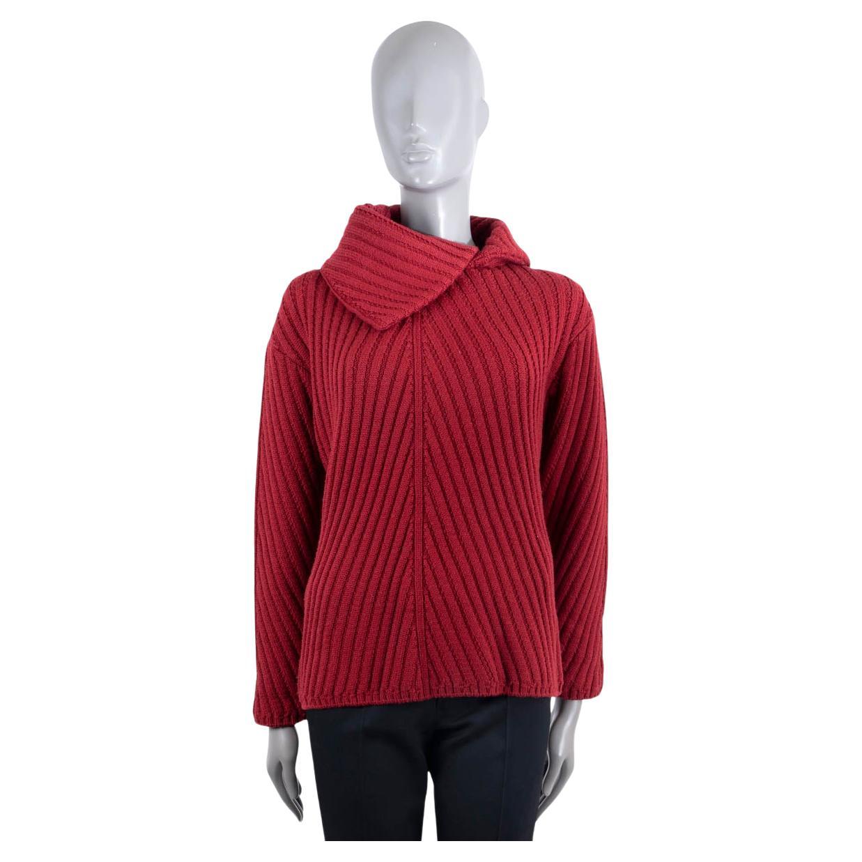 HERMES red wool 2019 ASYMMETRIC COLLAR RIB-KNIT Sweater 36 XS For Sale