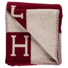Hermes Red Wool Cashmere Avalon Throw Blanket