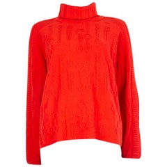 HERMES red wool JACQUARD TURTLENECK Sweater 36 XS