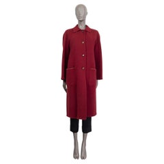 HERMES red wool LEATHER TRIM Coat Jacket S VINTAGE