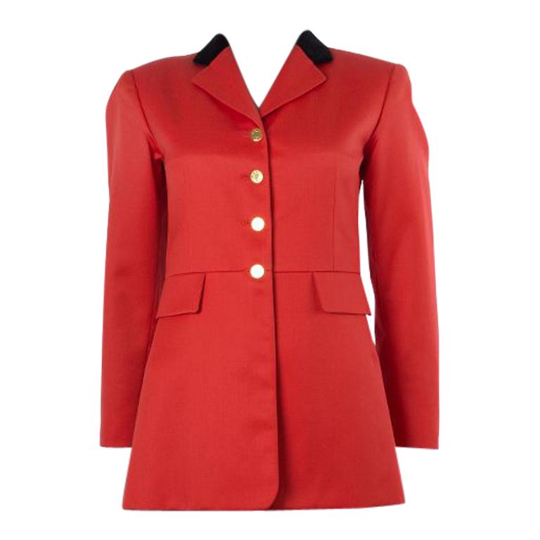 HERMES red wool LONG CLASSIC EQUESTRIAN Blazer Jacket 36 XS