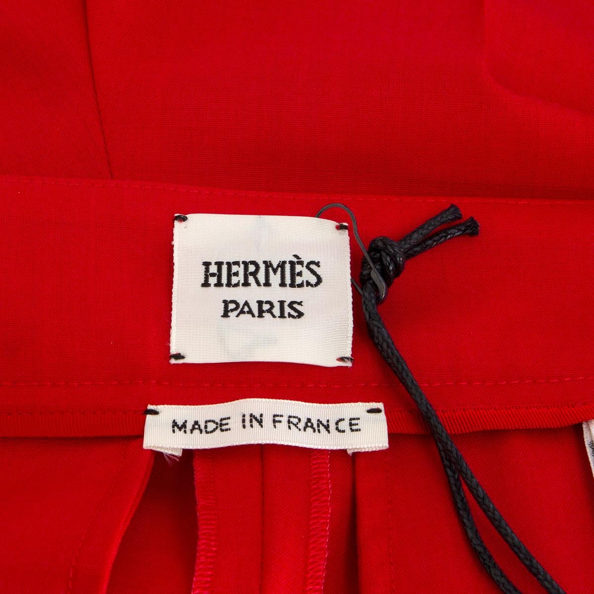 HERMÈS - Pantalon en laine rouge à pattes dénudées 34 XXS Excellent état - En vente à Zürich, CH