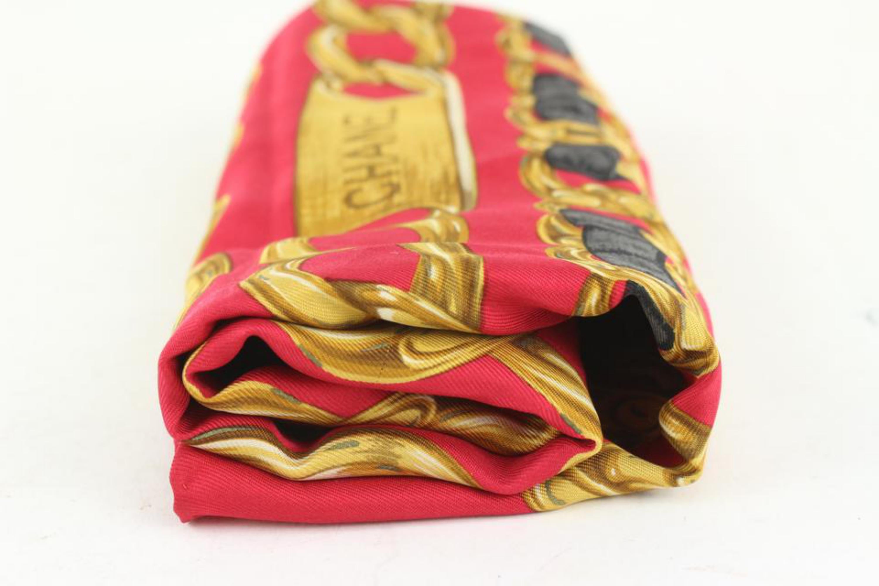 Hermès Red x Gold Chain CC Belt Silk Scarf 1027c2 For Sale 2