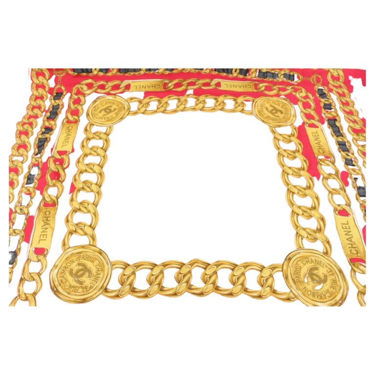 Chanel - 100% Silk Scarf - Gold Chain on Designer Wardrobe