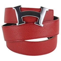 Hermès Red x Silver x Black 32mm Smiley H Logo Belt Kit 4herm1210